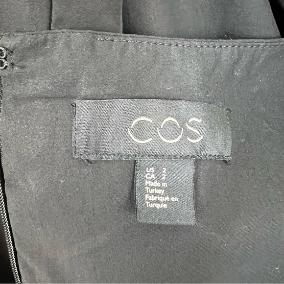 COS 100% Cotton Pleated Midi Shift Dress Black Size 2 B5 - Picture 8 of 9